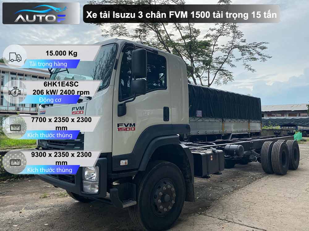 Xe tải Isuzu 3 chân 15 tấn FVM 1500 thùng dài 7.7 mét và 9.3 mét
